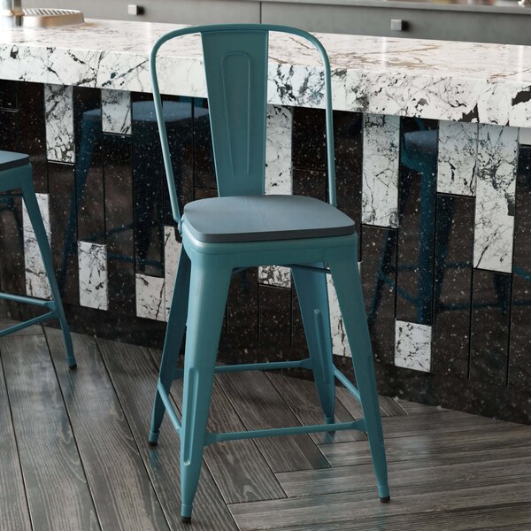 Flash Furniture Kelly Blue-Teal Metal Stool with Teal Poly Seat - ET-3534-24-KB-PL1C-GG