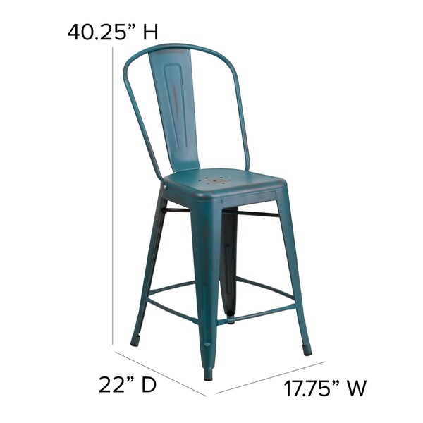 Flash Furniture Kelly Blue-Teal Metal Stool with Teal Poly Seat - ET-3534-24-KB-PL1C-GG