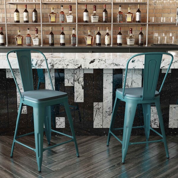 Flash Furniture Kelly Blue-Teal Metal Stool with Teal Poly Seat - ET-3534-24-KB-PL1C-GG