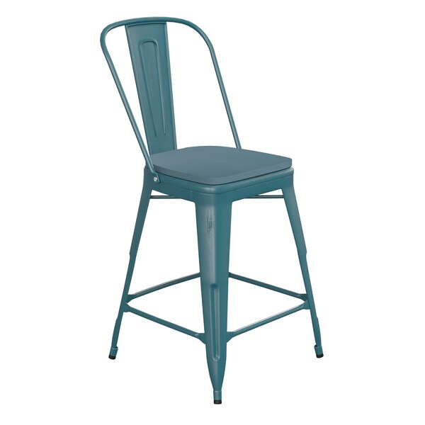 Flash Furniture Kelly Blue-Teal Metal Stool with Teal Poly Seat - ET-3534-24-KB-PL1C-GG