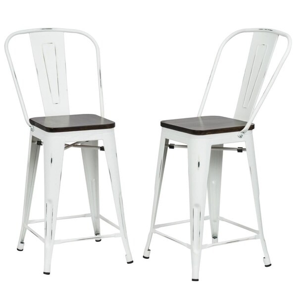 Guest Room 24 in. Ash Wood Seat Counter Stool Matt White & Elm - Set of 2 - GU2549249
