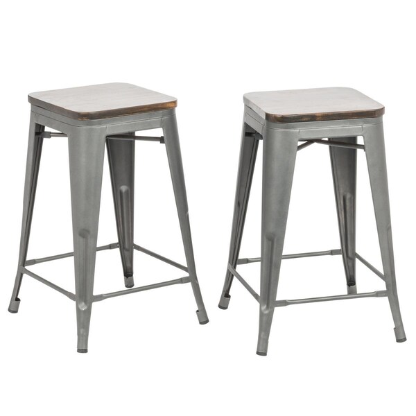 Guest Room 24 in. Cormac Square Counter Stool Rustic Pewter & Elm - Set of 2 - GU2549251