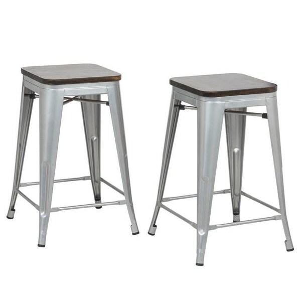 Carolina Cottage Carolina Cottage TH-2416-SLVELM 24 in. Cormac Square Counter Stool; Silver & Elm - Set of 2 - TH-2416-SLVELM