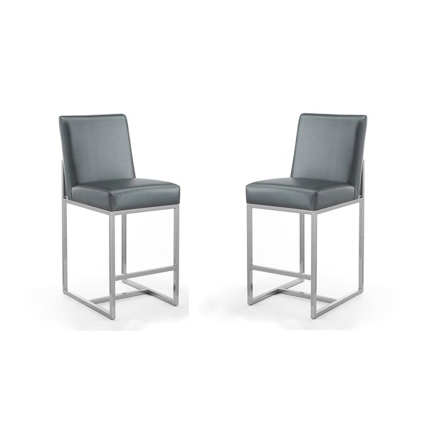 Manhattan Comfort Element 24" Faux Leather Counter Stool in Graphite and Polished Chrome (Set of 2) - 2-CS003-GP