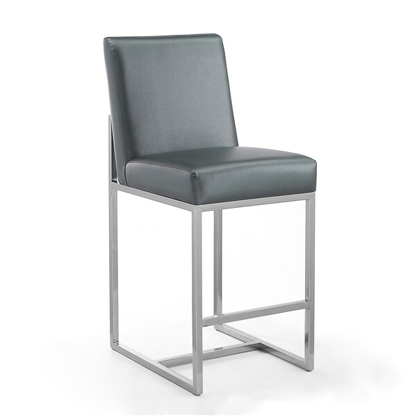 Manhattan Comfort Element 24" Faux Leather Counter Stool in Graphite and Polished Chrome (Set of 2) - 2-CS003-GP