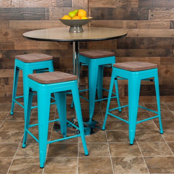 Flash Furniture 24" High Metal Indoor Counter Stool, Teal, PK4 - 4-ET-31320W-24-TL-R-GG