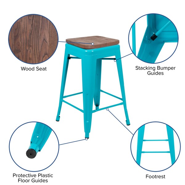 Flash Furniture 24" High Metal Indoor Counter Stool, Teal, PK4 - 4-ET-31320W-24-TL-R-GG