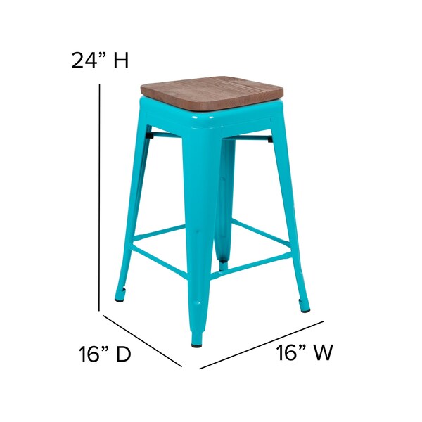 Flash Furniture 24" High Metal Indoor Counter Stool, Teal, PK4 - 4-ET-31320W-24-TL-R-GG
