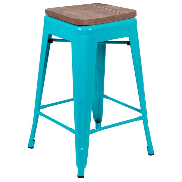 Flash Furniture 24" High Metal Indoor Counter Stool, Teal, PK4 - 4-ET-31320W-24-TL-R-GG