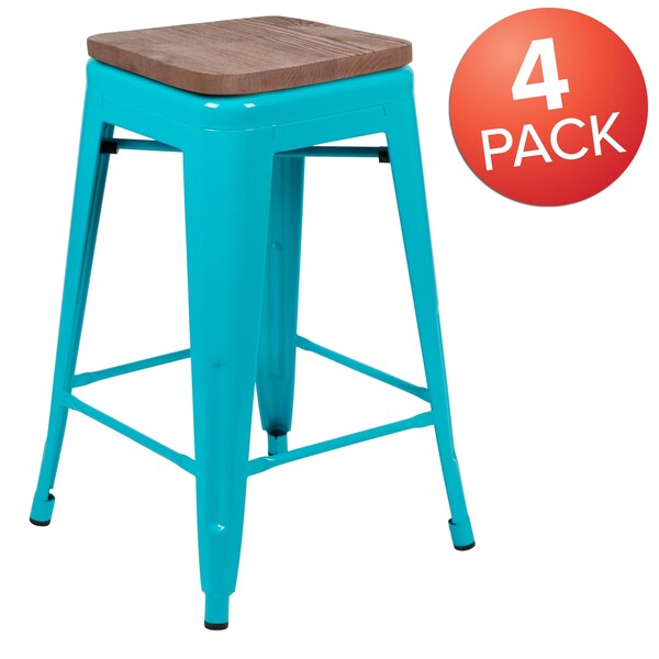 Flash Furniture 24" High Metal Indoor Counter Stool, Teal, PK4 - 4-ET-31320W-24-TL-R-GG