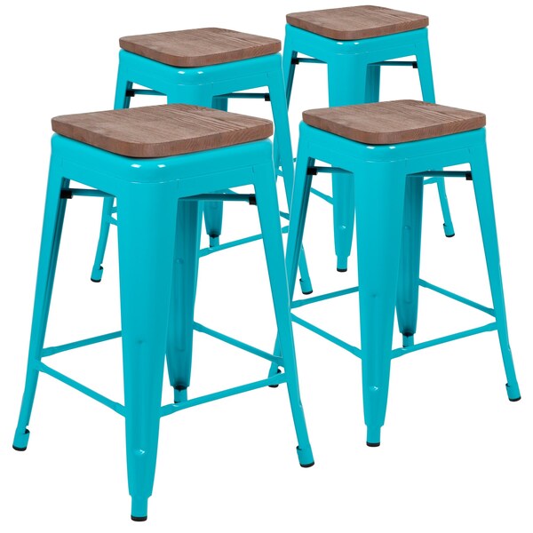 Flash Furniture 24" High Metal Indoor Counter Stool, Teal, PK4 - 4-ET-31320W-24-TL-R-GG