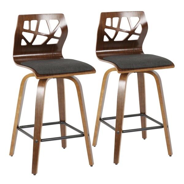 Lumisource Folia Counter Stool in Walnut Wood and Charcoal Fabric, PK 2 - B26-FOLIAX WLCHAR2