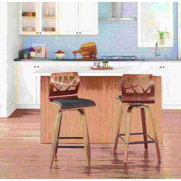 Lumisource Folia Counter Stool in Walnut Wood and Charcoal Fabric, PK 2 - B26-FOLIAX WLCHAR2