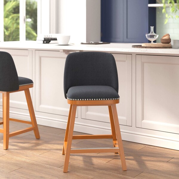 Flash Furniture 2PK 24" Charcoal Faux Linen Wooden Counter Stools - CH-192162X000-24-CHAR-GG