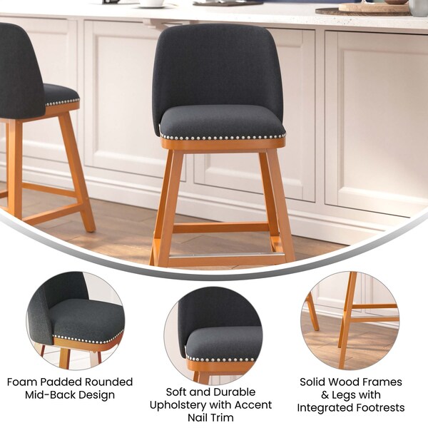Flash Furniture 2PK 24" Charcoal Faux Linen Wooden Counter Stools - CH-192162X000-24-CHAR-GG