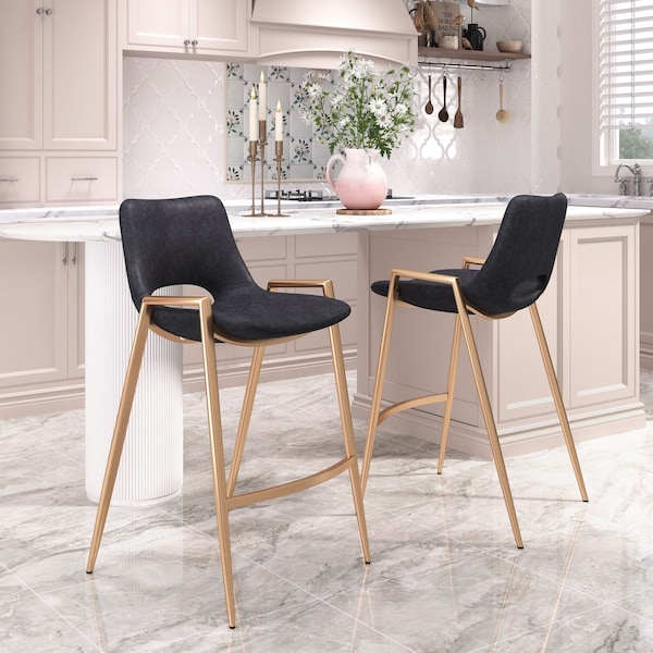 Zuo Modern Desi Counter Stool Set Of 2 Black & Gold - 109552