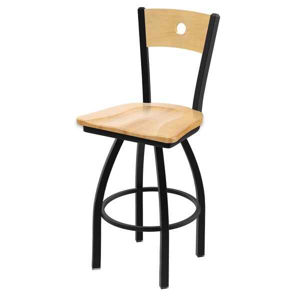 Holland Bar Stool Co 25" Swivel Counter Stool, Black Wrinkle, Nat Back, Nat Maple Seat - 83025BWNATMPLBNATMPL