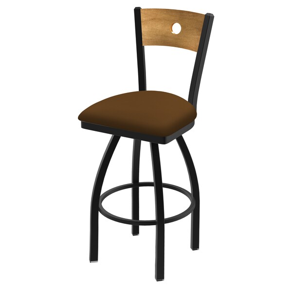 Holland Bar Stool Co 25" Swivel Counter Stool, Black Wrinkle, Med Back, Canter Thatch Seat - 83025BWMEDMPLB001