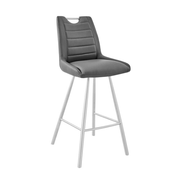 Gfancy Fixtures 26 in. Faux Leather & Brushed Stainless Steel Counter Stool Grey - GF3097707