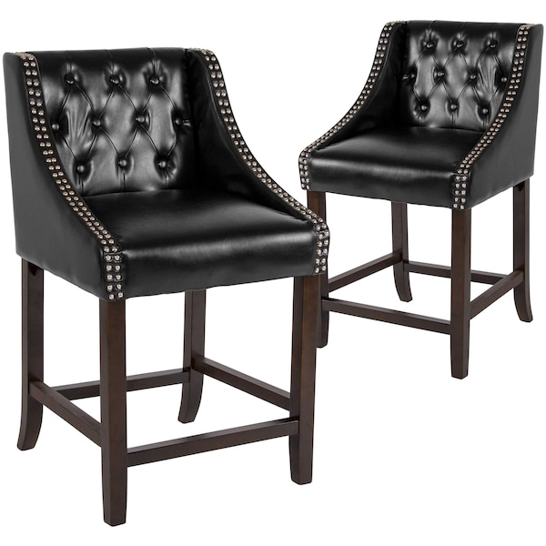 Flash Furniture Black Leather/Wood Stool, 24" - 2-CH-182020-T-24-BK-GG