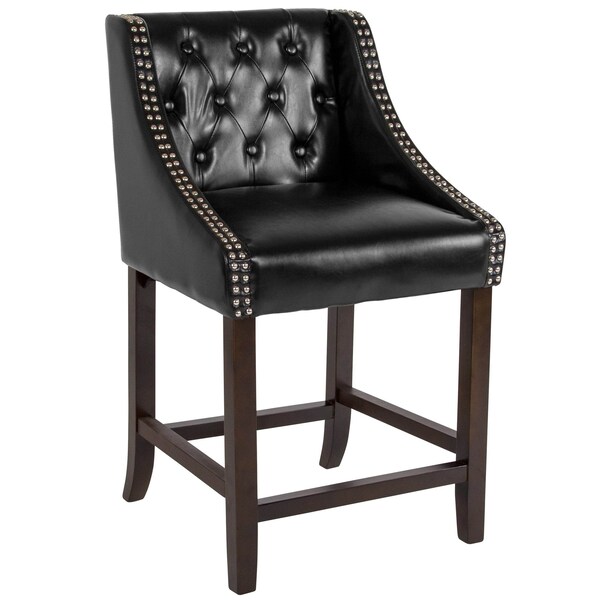 Flash Furniture Black Leather/Wood Stool, 24" - 2-CH-182020-T-24-BK-GG