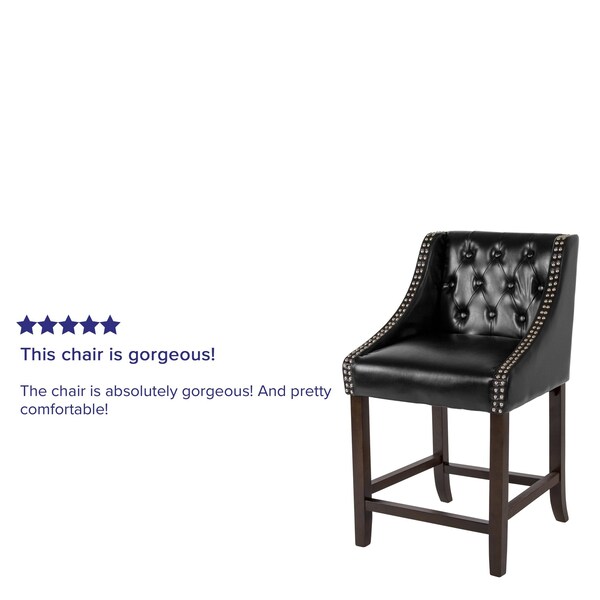 Flash Furniture Black Leather/Wood Stool, 24" - 2-CH-182020-T-24-BK-GG
