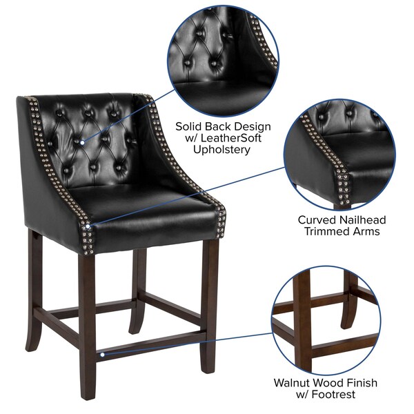 Flash Furniture Black Leather/Wood Stool, 24" - 2-CH-182020-T-24-BK-GG