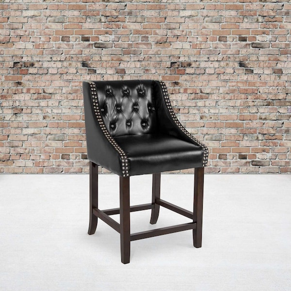 Flash Furniture Black Leather/Wood Stool, 24" - 2-CH-182020-T-24-BK-GG
