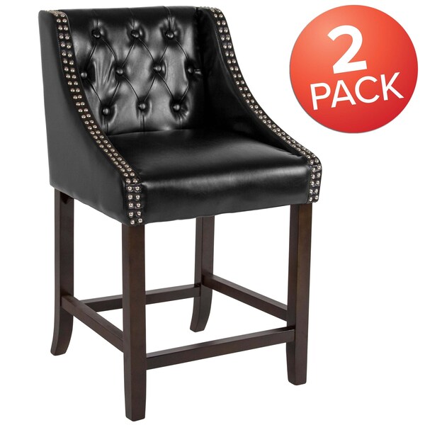 Flash Furniture Black Leather/Wood Stool, 24" - 2-CH-182020-T-24-BK-GG