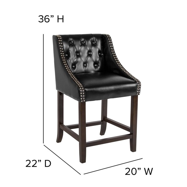 Flash Furniture Black Leather/Wood Stool, 24" - 2-CH-182020-T-24-BK-GG