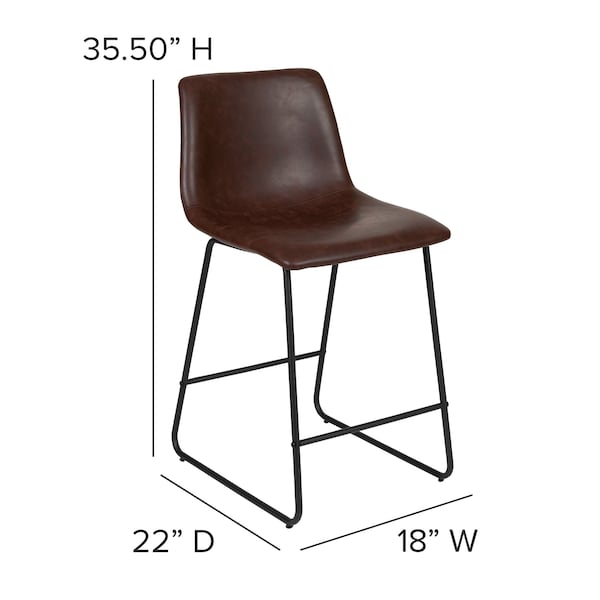 Flash Furniture 24" LeatherSoft Counter Height Barstools, Dark Brown, PK2 - 2-ET-ER18345-24-DB-GG