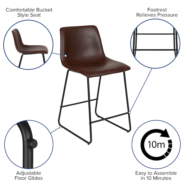 Flash Furniture 24" LeatherSoft Counter Height Barstools, Dark Brown, PK2 - 2-ET-ER18345-24-DB-GG