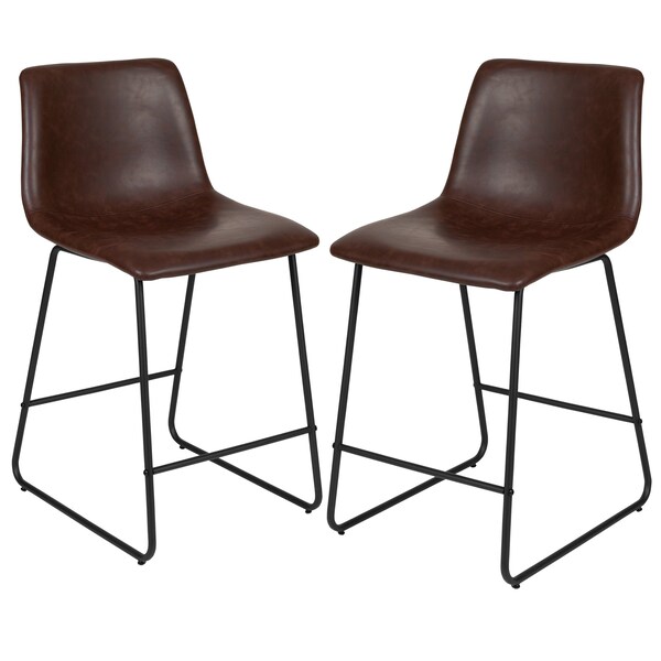 Flash Furniture 24" LeatherSoft Counter Height Barstools, Dark Brown, PK2 - 2-ET-ER18345-24-DB-GG