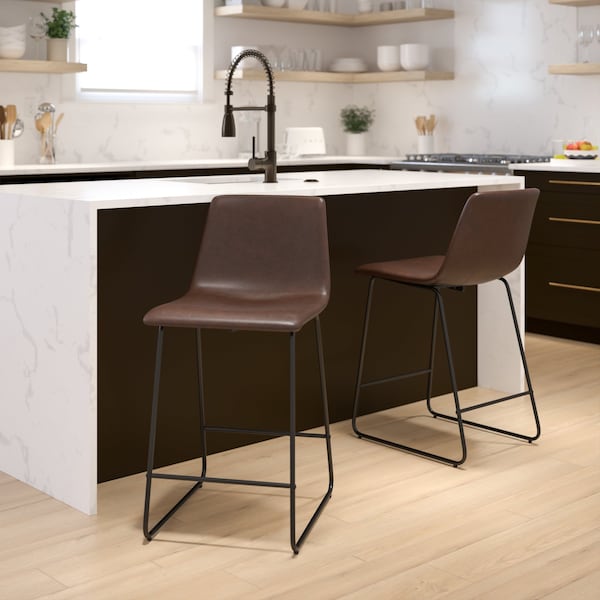 Flash Furniture 24" LeatherSoft Counter Height Barstools, Dark Brown, PK2 - 2-ET-ER18345-24-DB-GG