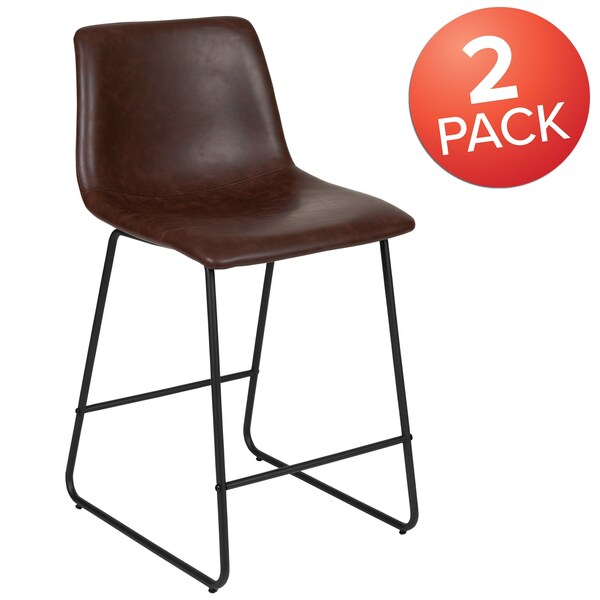 Flash Furniture 24" LeatherSoft Counter Height Barstools, Dark Brown, PK2 - 2-ET-ER18345-24-DB-GG