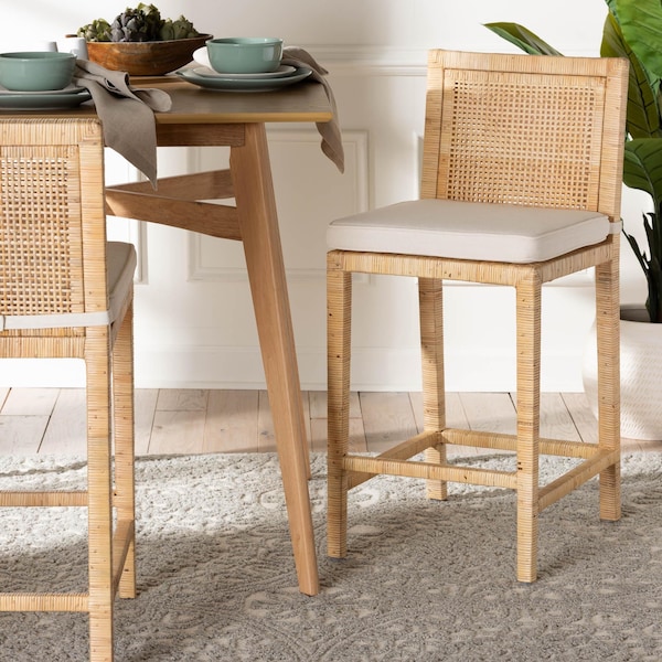 Baxton Studio bali & pari Sofia Modern and Contemporary Natural Finished Wood and Rattan Counter Stool - 185-11874-ZORO