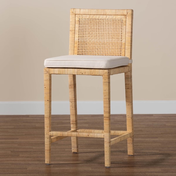 Baxton Studio bali & pari Sofia Modern and Contemporary Natural Finished Wood and Rattan Counter Stool - 185-11874-ZORO