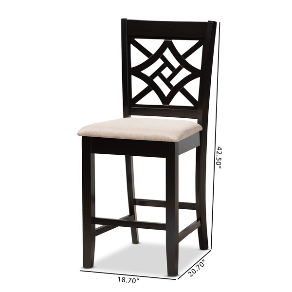Baxton Studio Nicolette Modern and Contemporary Sand Fabric and Dark Brown Finished Wood 2-Piece Counter Stool Set - 179-11422-ZORO