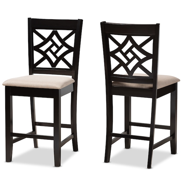 Baxton Studio Nicolette Modern and Contemporary Sand Fabric and Dark Brown Finished Wood 2-Piece Counter Stool Set - 179-11422-ZORO