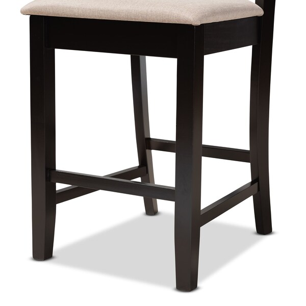Baxton Studio Nicolette Modern and Contemporary Sand Fabric and Dark Brown Finished Wood 2-Piece Counter Stool Set - 179-11422-ZORO