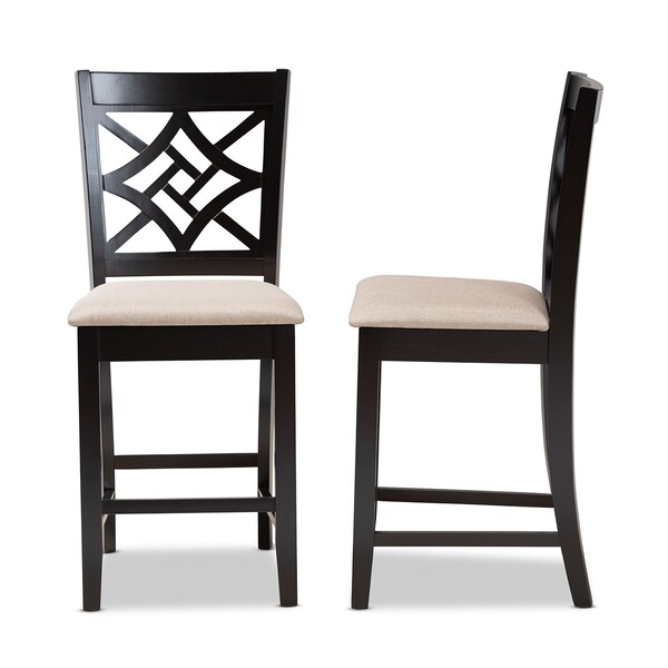 Baxton Studio Nicolette Modern and Contemporary Sand Fabric and Dark Brown Finished Wood 2-Piece Counter Stool Set - 179-11422-ZORO