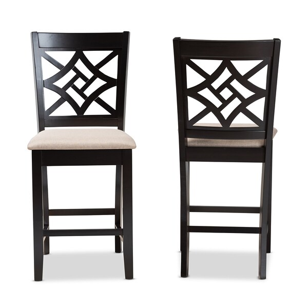 Baxton Studio Nicolette Modern and Contemporary Sand Fabric and Dark Brown Finished Wood 2-Piece Counter Stool Set - 179-11422-ZORO