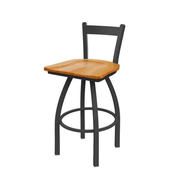 Holland Bar Stool Co 25" Low Back Swivel Counter Stool, Pewter Finish, Med Oak Seat - 82125PWMEDOAK