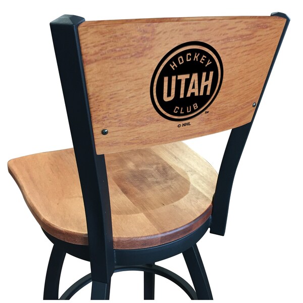 Holland Bar Stool Co Utah Hockey Club 25in Swivel Counter Stool with Black Wrinkle Finish and a Laser Engraved Back - L038