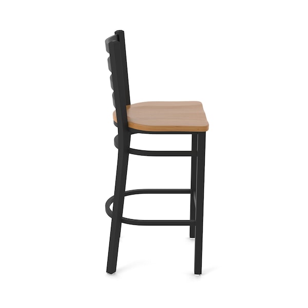 Holland Bar Stool Co 25" Stationary Counter Stool, Black Wrinkle, Med Maple Seat - 40025BWMEDMPL