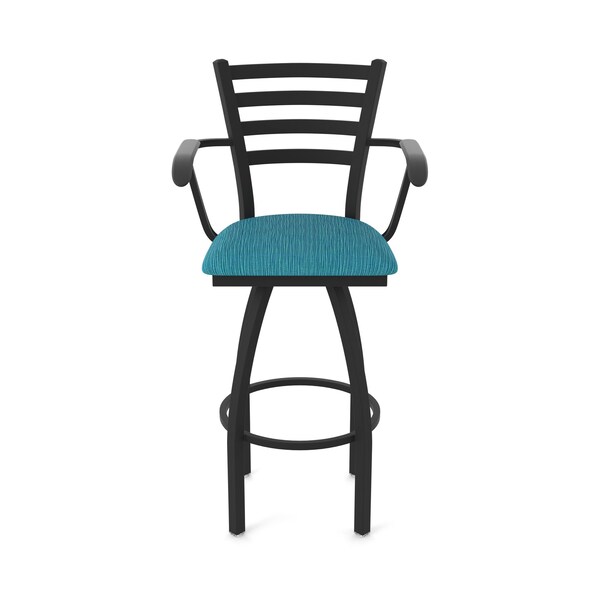 Holland Bar Stool Co Jackie with Arms 25 in. Swivel Counter Stool with Black Wrinkle Finish and Graph Tidal Seat - 415