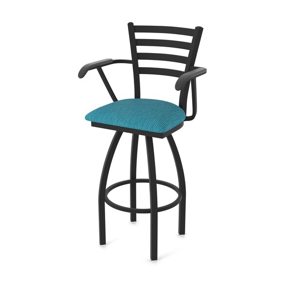 Holland Bar Stool Co Jackie with Arms 25 in. Swivel Counter Stool with Black Wrinkle Finish and Graph Tidal Seat - 415