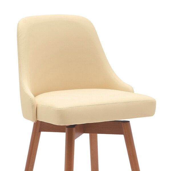 Armen Living Sicily 26in Swivel Walnut Wood Counter Stool in Cream Faux Leather - LCSIBAWACR26