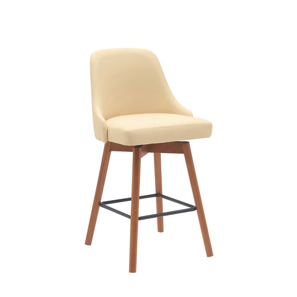 Armen Living Sicily 26in Swivel Walnut Wood Counter Stool in Cream Faux Leather - LCSIBAWACR26