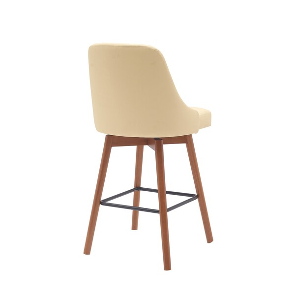 Armen Living Sicily 26in Swivel Walnut Wood Counter Stool in Cream Faux Leather - LCSIBAWACR26